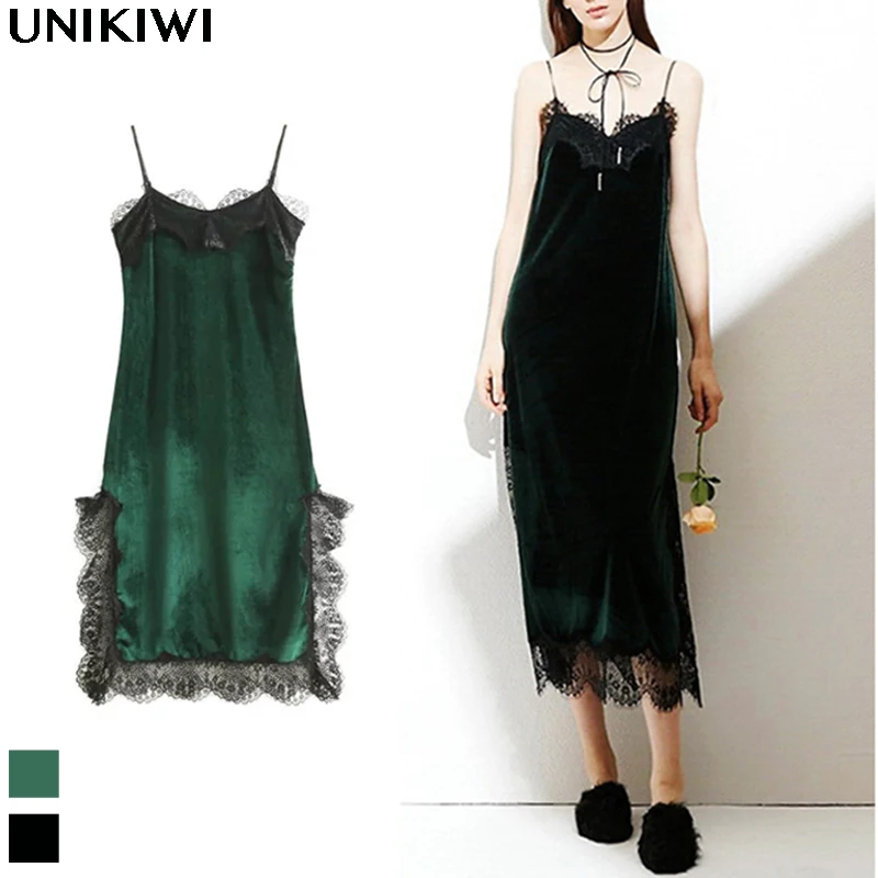 Винтаж Для женщин кружевное платье с v-образным вырезом Бархатное на бретельках