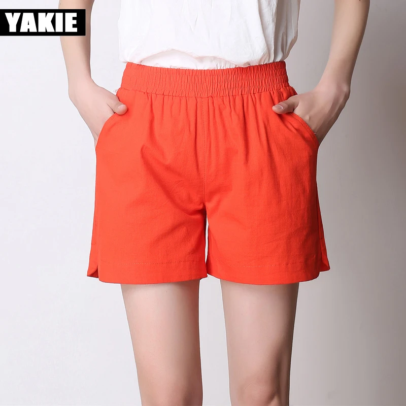Женские шорты новинка 2017 летние высокая эластичная талия свободные льняные