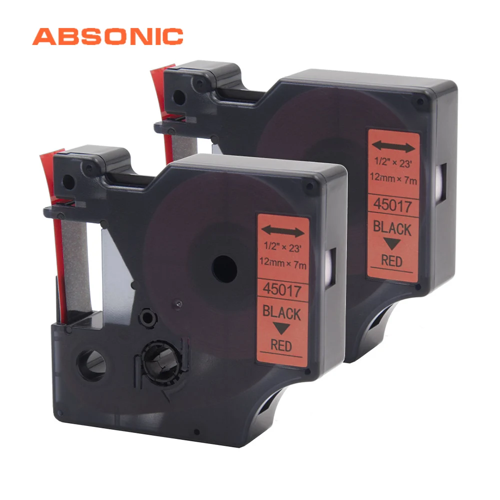 Absoonic 2 шт. черный на красном 12 мм этикеточная лента DYMO D1 45017 стандартная