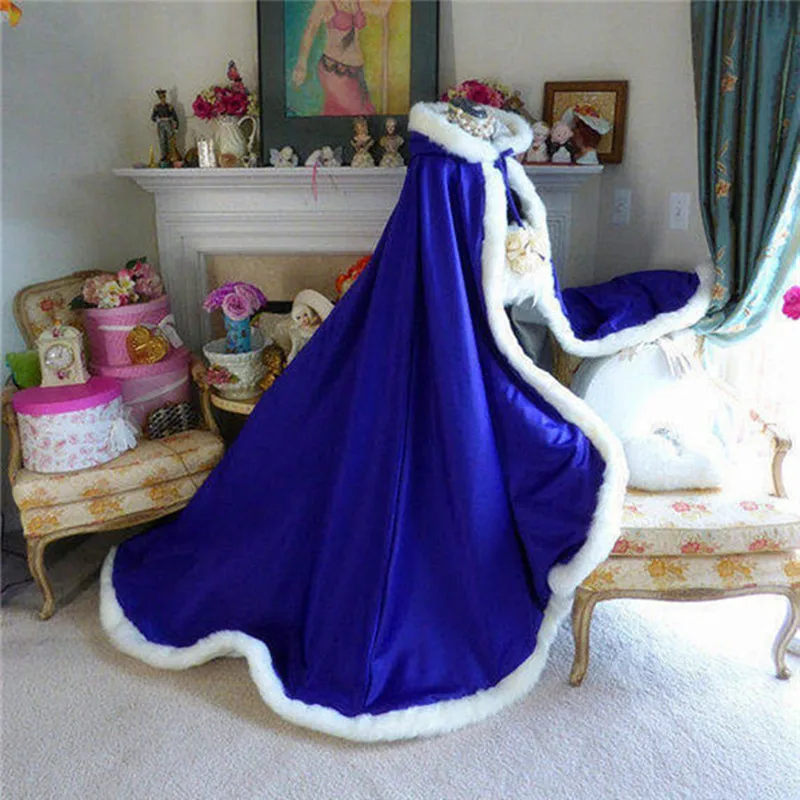 Royal blue Свадебная накидка элегантная теплая Рождественская накидка зимняя женская куртка свадебная длина до пола костюм плащи Длинные вечерние Свадебные пальто - Цвет: Royal blue