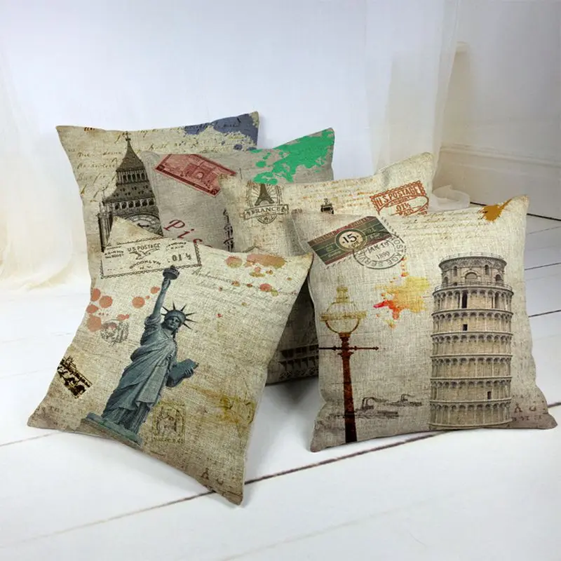 

RUBYLOVE European Architecture Cotton Linen Decorative Cushion Cover Sofa Throw Pillow Cover Chair Car Pillow Case