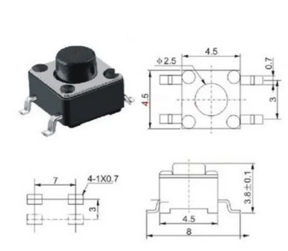 100 шт. SMD 4 5*4 5*3 8 мм 3/5/6/7/8/8 5/9 сенсорный выключатель микрокнопочный патч 5X4
