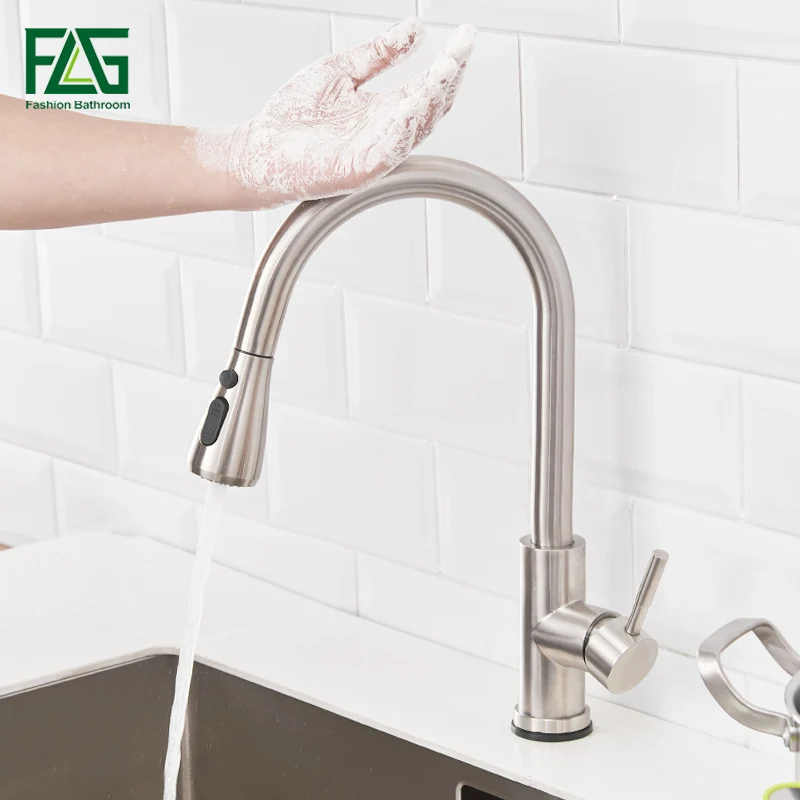 

FLG Pull Out Touch Sensor Kitchen Faucet Brushed Nickel Lead-free Pull Down Smart Kitchen Faucet Sensor Sink Tap CP1027-33N-SS