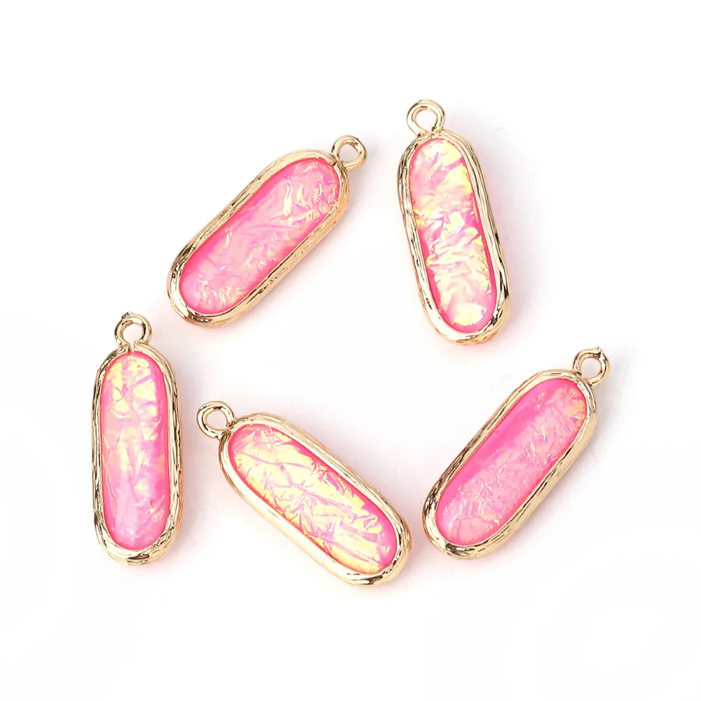 DoreenBeads Подвеска из меди и смолы AB цвета радуги Aurora Borealis амулеты Овальный светильник золотой светильник зеленый 26 мм x 9 мм, 5 шт