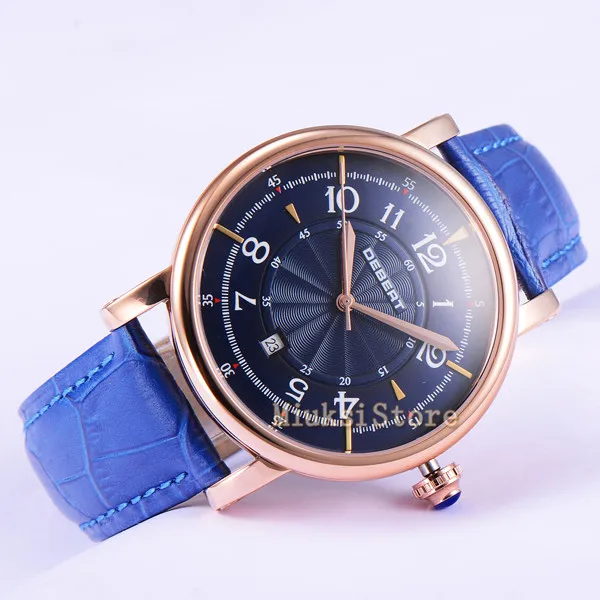 43 мм Синий Автоматическая Дата relogio masculino нескислородный Cas Cuir Bande montre Временный