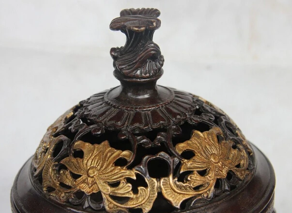Elegant old S1312 China Old Bronze Copper Carved Eight treasures Dragon Head Incense Burner Censer statue | Дом и сад