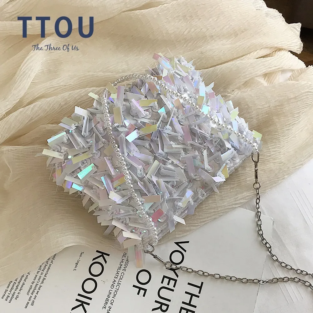 Блестящие женские вечерние сумки TTOU Сумка через плечо с блестками и кисточкой