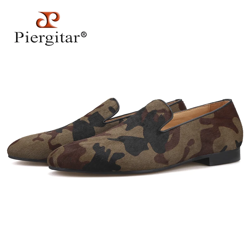 

Piergitar 2019 Handmade Camouflage men's classic loafers Horsehair Fashion Party and Banquet men's casual shoes smoking slipper
