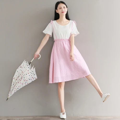 Mori Girl летнее женское милое платье круглый воротник лоскутный плед vestidos De Festa