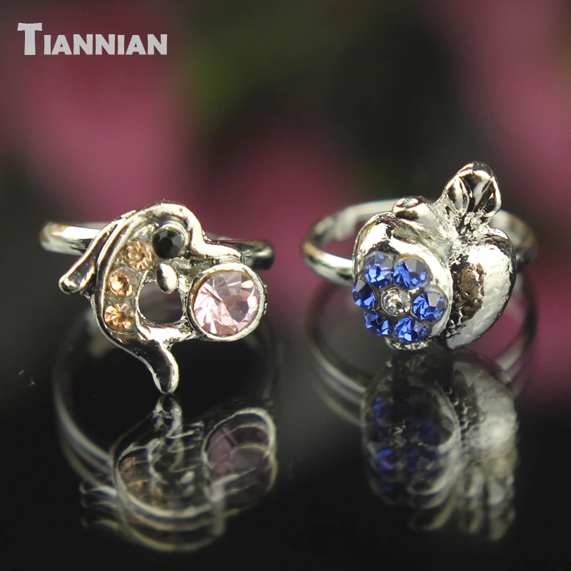 Оптовая продажа 5 штук в наборе ассорти с украшением виде кристаллов кольцо