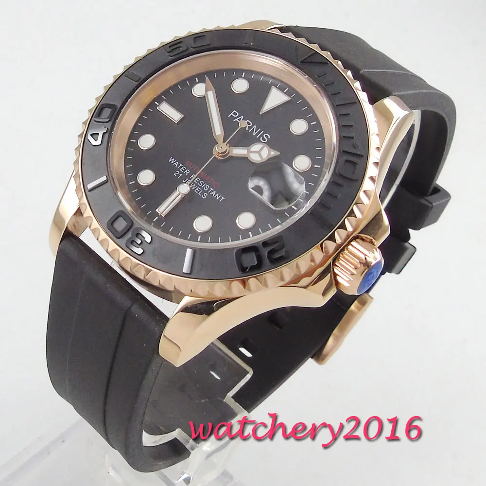 Часы мужские механические с черным циферблатом и сапфировым стеклом 41 мм|Мужские