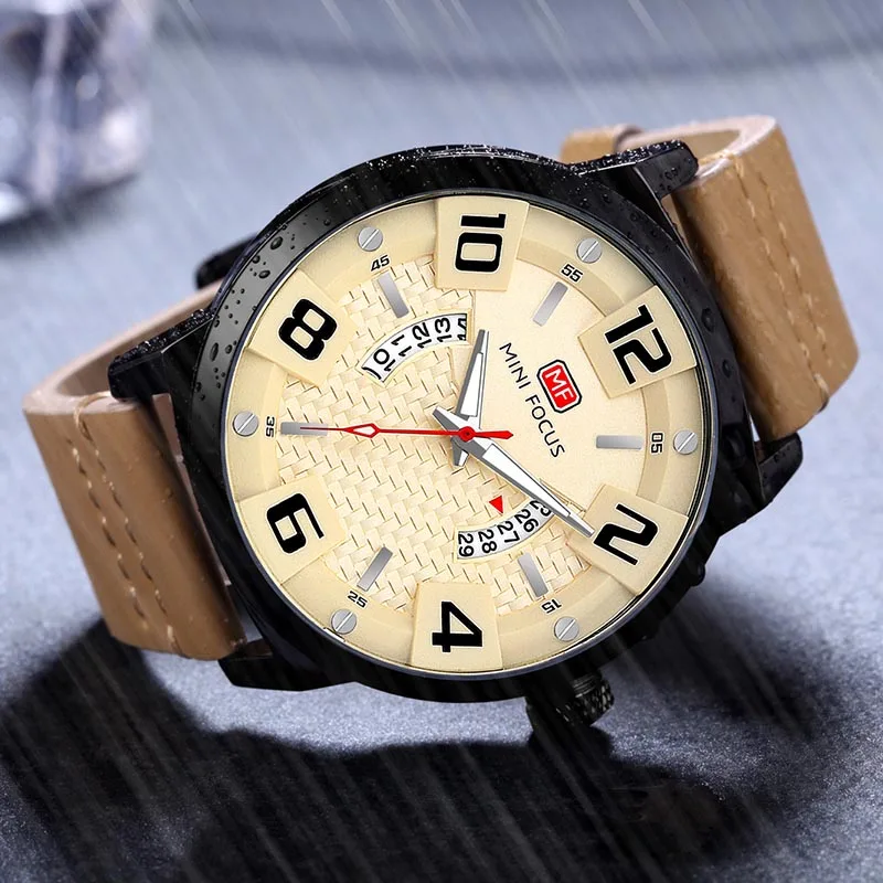 Часы наручные мужские кварцевые в стиле милитари с кожаным ремешком|Кварцевые