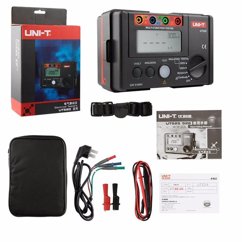 

UNI-T UT526 Multi-function digital electric meter Electrical Insulation Tester Earth Resistance Meter+RCD Test+Continuity+AC/DCV