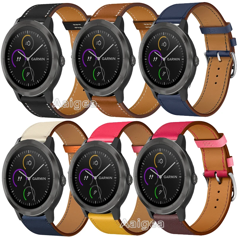 Ремешок из натуральной кожи для смарт часов Garmin Vivoactive 3 цветной сменный Браслет