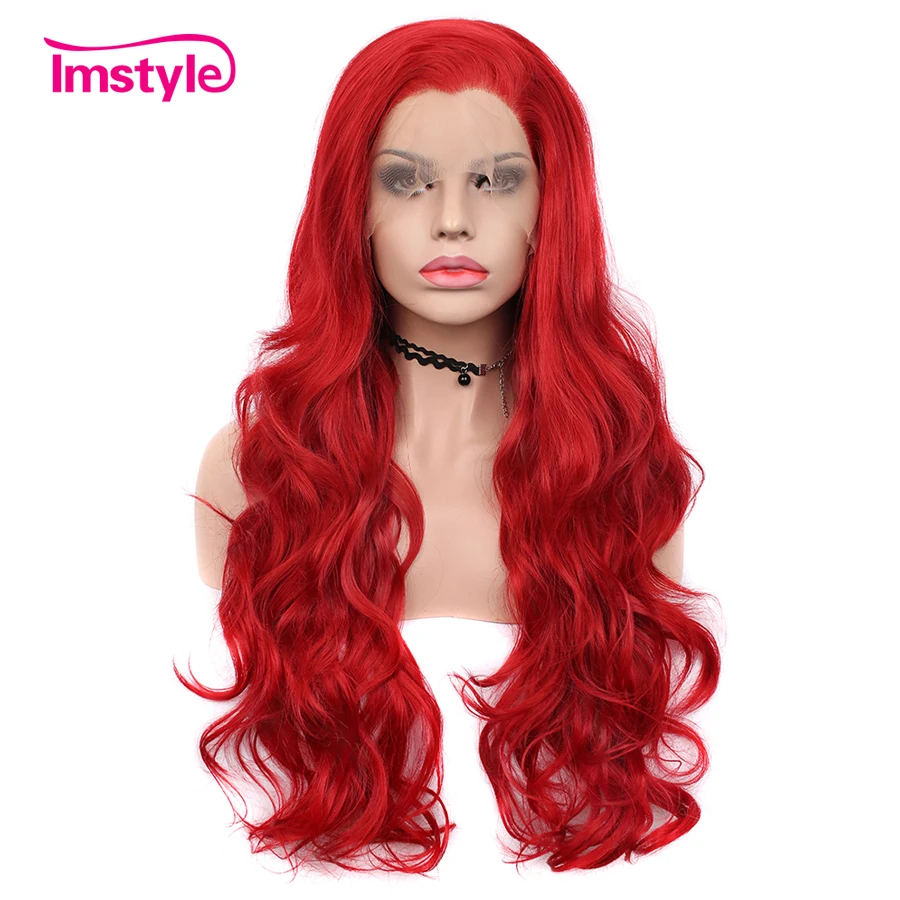 Красный парик Imstyle из синтетического кружева спереди для женщин длинный