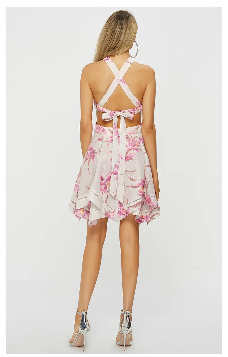 Summer Women's Dress 2019 High Waist Halter Sexy Backless Hollow Out A-line Fashion Dresses | Женская одежда