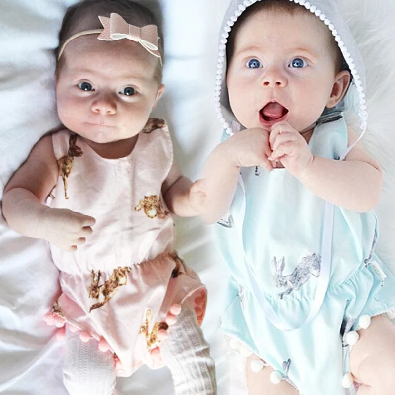 Детский хлопковый комбинезон без рукавов с принтом кролика Летний для