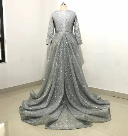 VARBOO_ELSA/ халат de soire с длинным рукавом, блестящее красное вечернее платье, Eegant, Русалка, длина до пола, платье для выпускного вечера, vestido de festa - Цвет: sliver