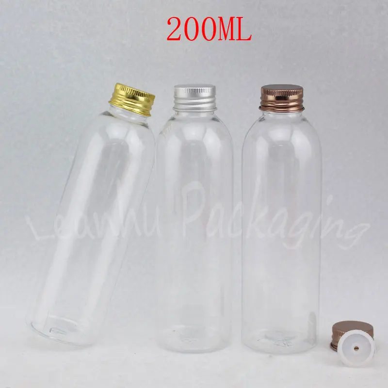 

200ML Empty Plastic Transparent Bottle With Golden / Silver / Bronze Aluminum Screw Cap , 200CC Empty Cosmetic Container