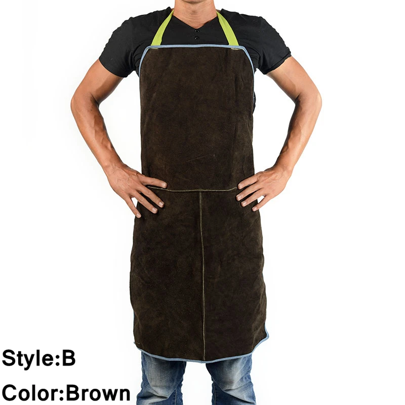 Brown Style B Сварочный фартук из воловьей кожи Сварка теплоизоляция Защитная сварочная одежда Самозащита 3 цвета - Цвет: Brown Style B