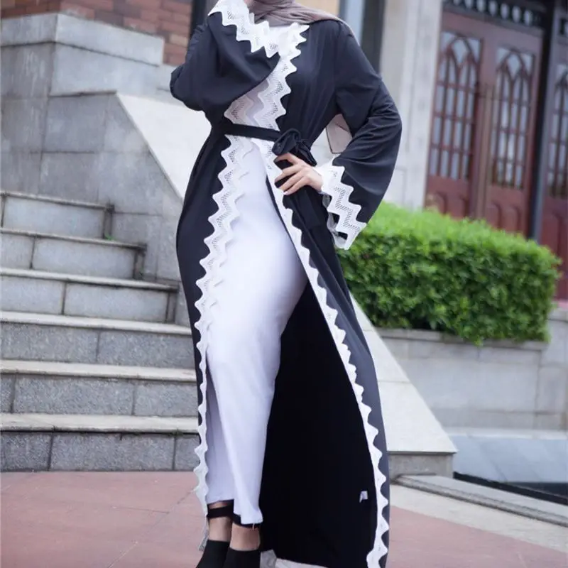 Мусульманское повседневное Открытое платье abaya Макси кардиган с принтом плюс