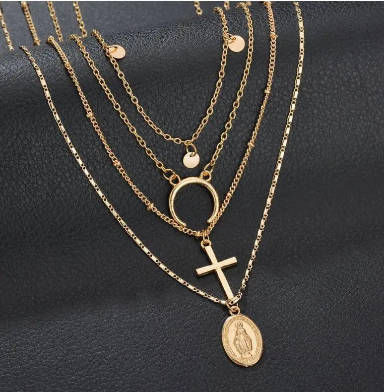 Х 427 Европа и Америка многослойное винтажное ожерелье Крест Иисуса полумесяц