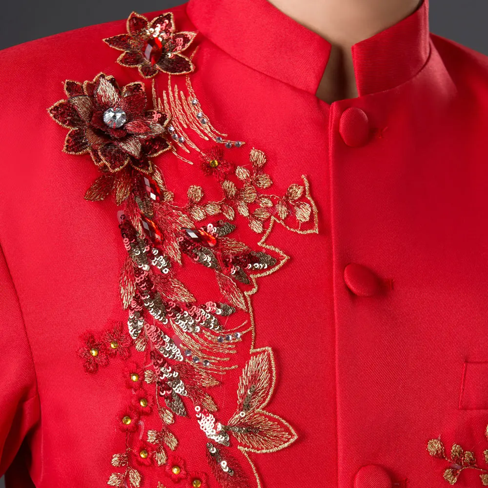 Мужские костюмы куртка и брюки модные черные блестки с вышивкой мужской костюм