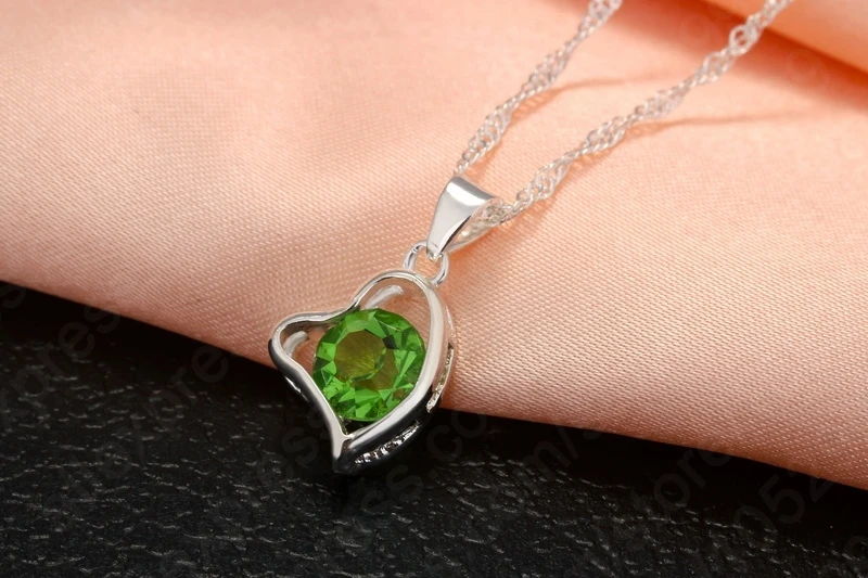 

New Fashion 5 Colours AAA Crystal Hollow Love Heart Shape Jewelry Set 925 Sterling Silver Necklace Earrings Set For Women