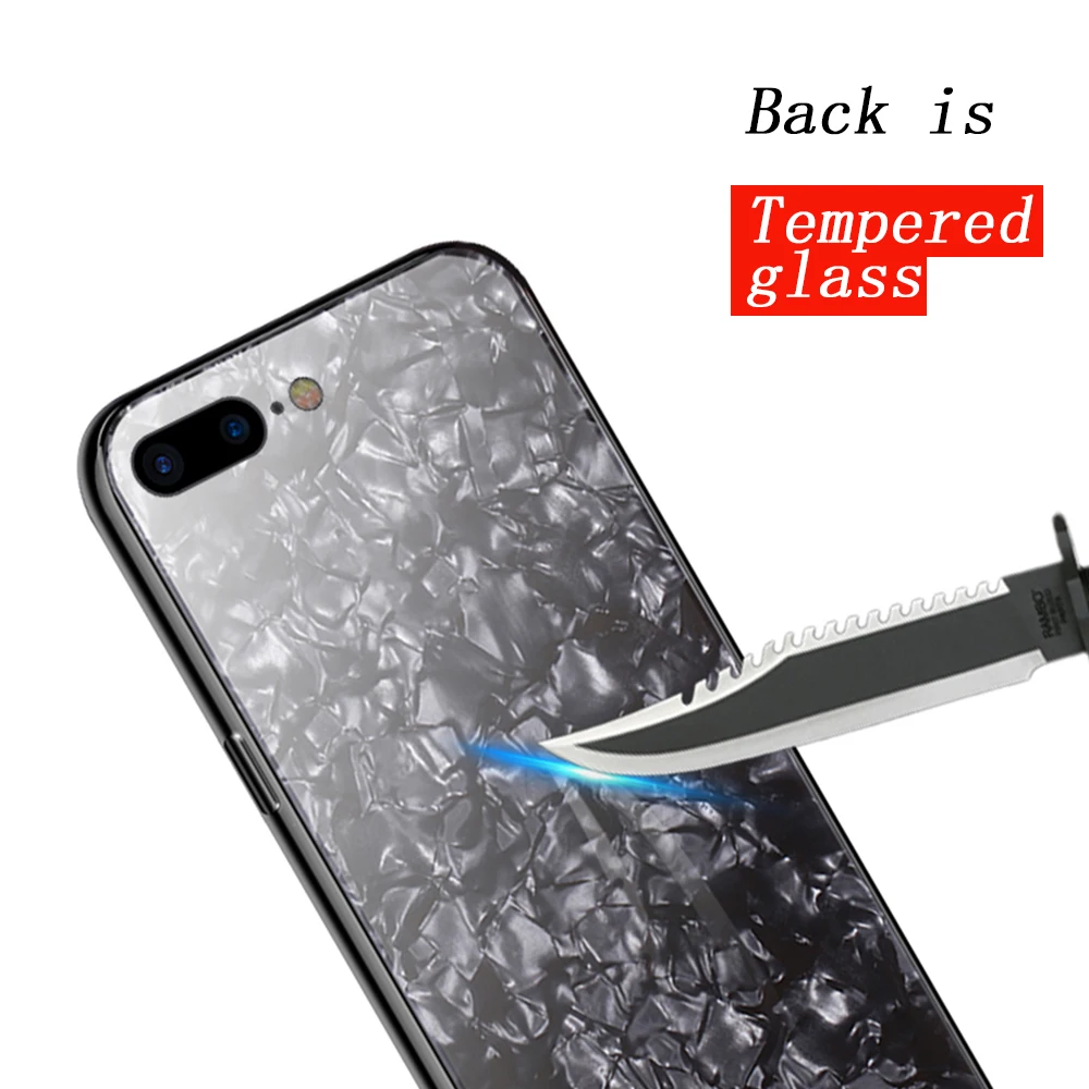 Glossy Shell Marble Back Cover For Apple iPhone 6 6S 7 8 Plus X XR XS MAX Bling Conch Tempered Glass Case |