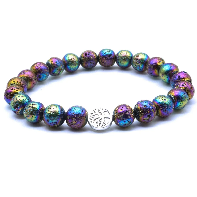 Tree of Life Colourful Plating Lava Stone Beads DIY 8mm Rock Aromatherapy Essential Oil Diffuser Bracelet Yoga Strand Jewelry |