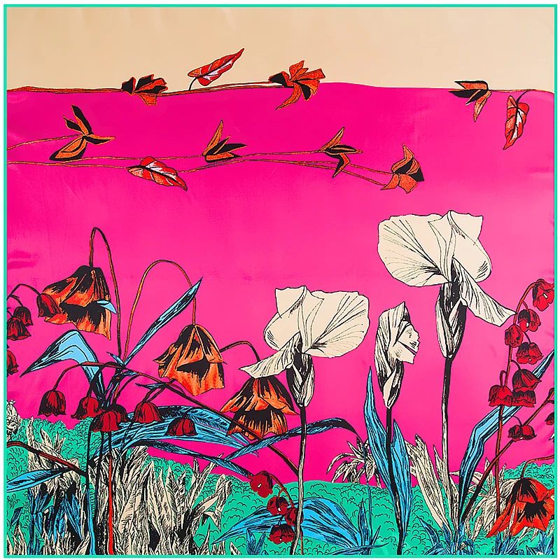 Женский квадратный шарф с принтом морских цветов из 100% шелка|silk square scarf|square scarfwomen