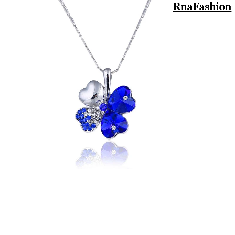 RNAFASHION Jewelry Four Leaf Clover Necklaces Pendant Heart Crystal from Austria Vintage Fashion For Women | Украшения и