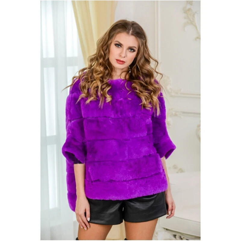 FURSARCAR Real Fur Coat Female Rabbit Fur Coat Women's Bat sleeved Fur Jackets 2021 Rose Winter Natural Rex Rabbit Ponchos