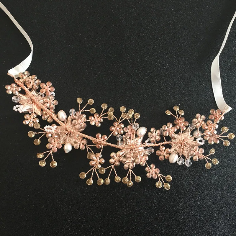 SLBRIDAL, проводные хрустальные стразы, Пресноводный Жемчуг, свадебные аксессуары для волос, повязка на голову для невесты, украшение для подружек невесты