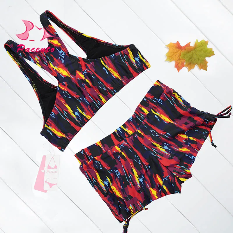 Pacento топ на бретелях с принтом бикини бразильский укороченный купальник шортами