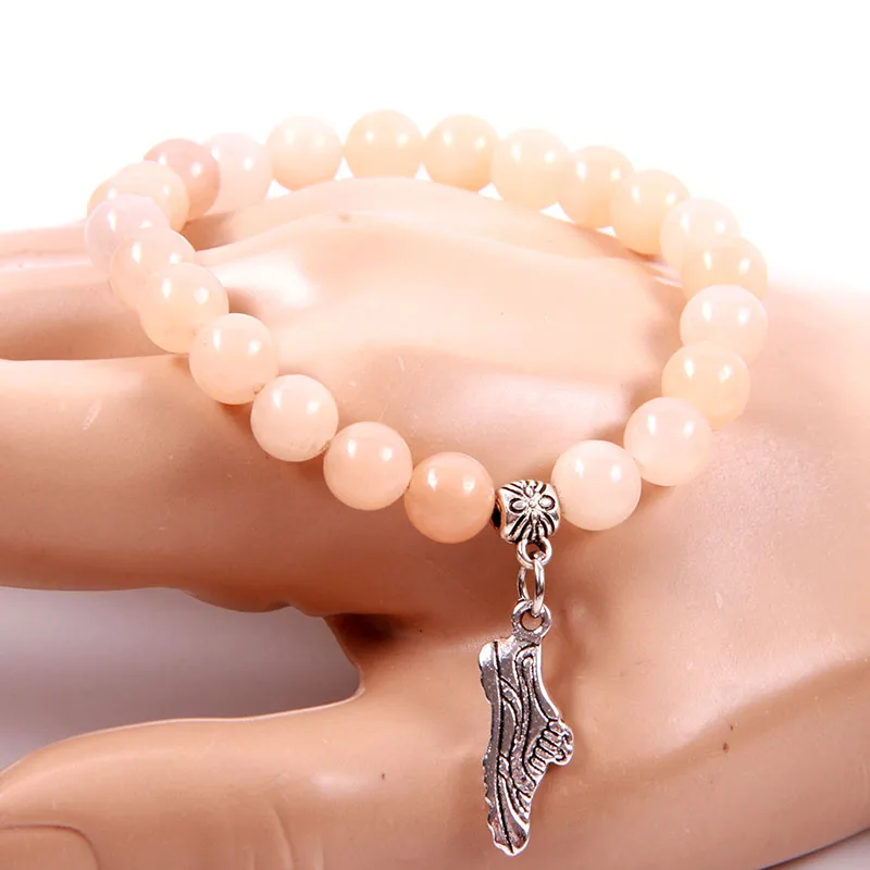 PINK AVENTURINE NCRHGL 8 мм бусины браслет импортные Снежинка Натуральный камень Браслеты кроссовки браслет для Для женщин Для мужчин подарок ювелирных изделий - Окраска металла: PINK AVENTURINE