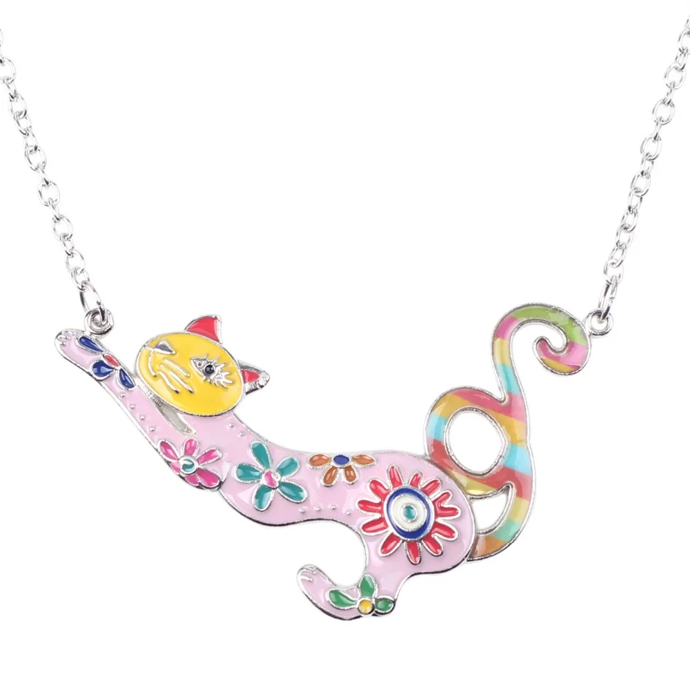 Bonsny Enamel Alloy Cat Kitten Necklace Pendant Chain Collar Novelty Animal Jewelry For Women Girls Pet Lovers Gift Party Charms | Украшения