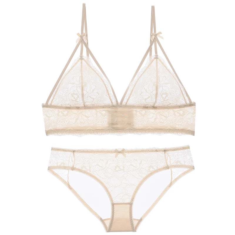 LILYMODA НОВЫЕ ПОСТУПЛЕНИЯ Модные шикарные Bralette провода бюстгальтер Женские сексуальные интимные кружево наборы для ухода за кожей бюстгаль - Цвет: Champagne Set