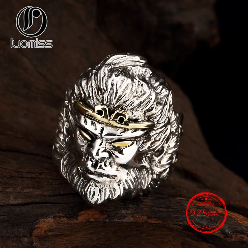 

S925 Sterling Silver Thai handmade Monkey King magic spell the monkey opening Thai silver retro ring wholesale