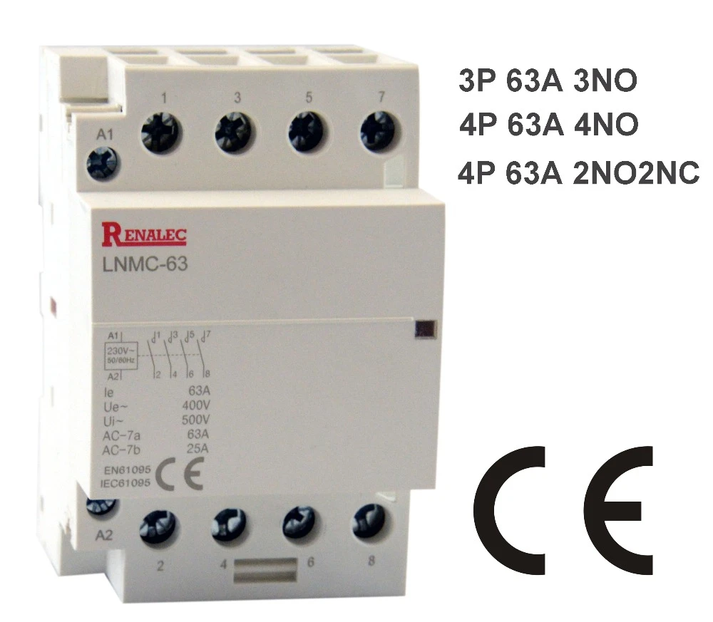 3 P/4 P 3NO 4NO 2NO2NC 63A 220/230V din рейка бытовой AC модульный контактор|Замыкатели| |