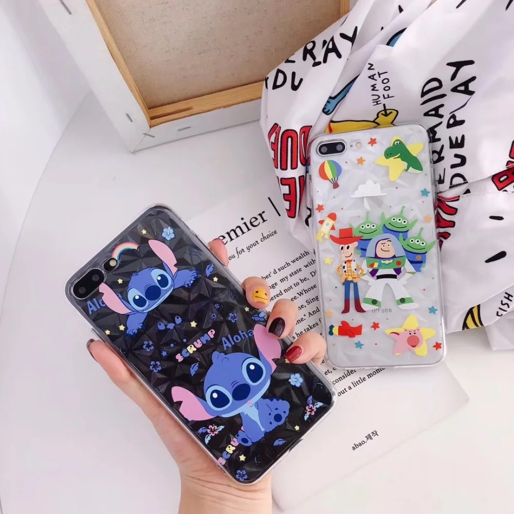 Cute Cartoon Monsters toy story Stitch phone case for iphone X 6 6s plus 7 8 Diamond pattern Transparent silicone back cover |