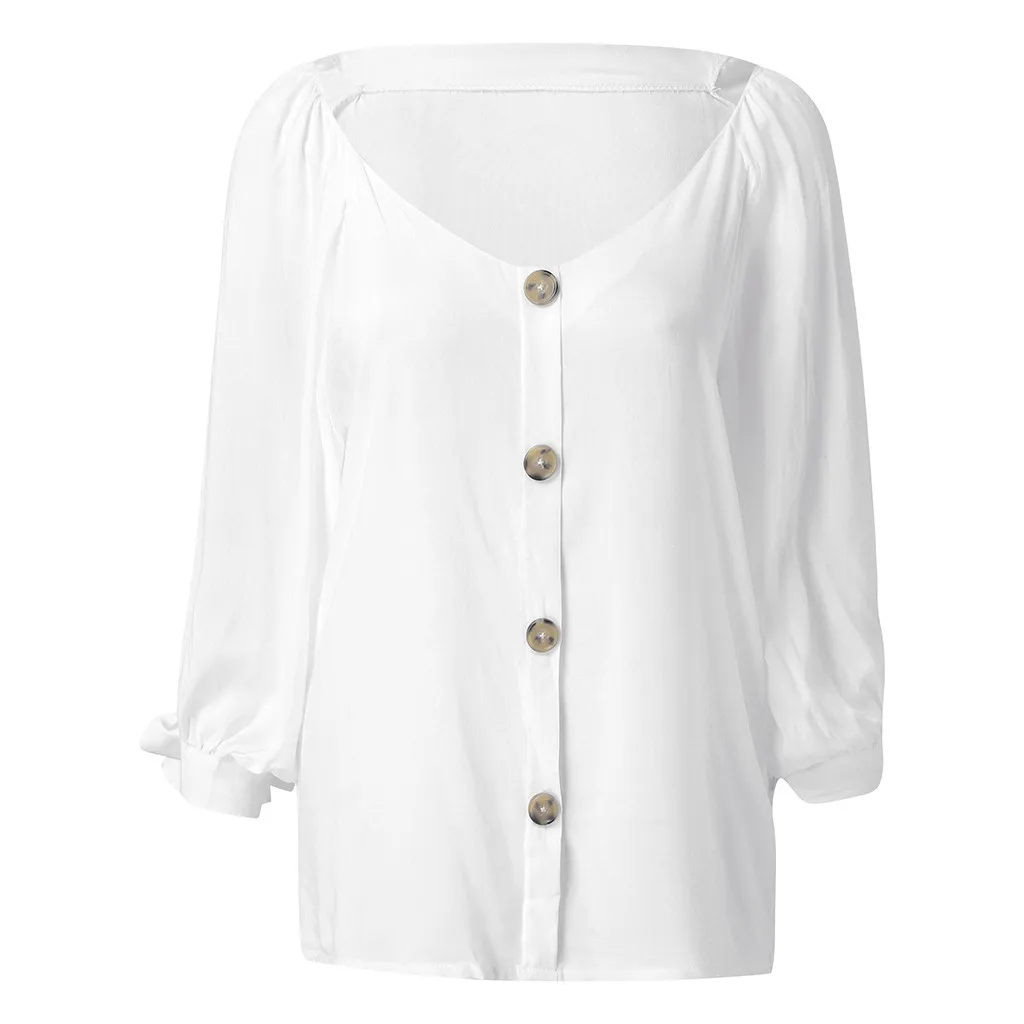 Женская футболка на пуговицах feitong Повседневная с рукавом 3/4 и v образным вырезом