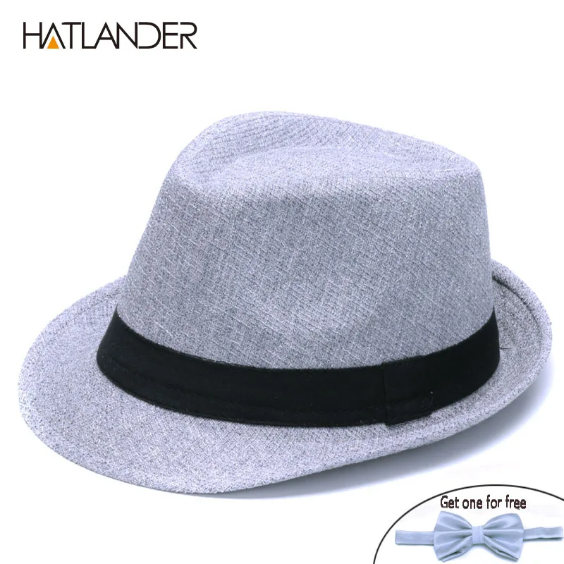 light Grey HATLANDER модные льняные fedora головные уборы для мужчин и женщин джазовая кепка Повседневная Солнцезащитная шляпа весна лето осень дорожная шляпа котелок - Цвет: light Grey