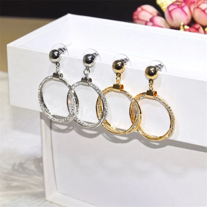 Женские серьги подвески Ajojewel простые круглые Золотого Круга со стразами оптовая