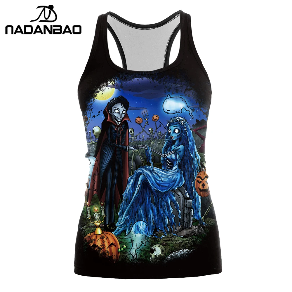 Nadanbao Новые поступления Топ на бретелях для женщин Хэллоуин труп Невеста Blusa Jack-o'-фонарь пиратский без рукавов топы укороченный, женственный