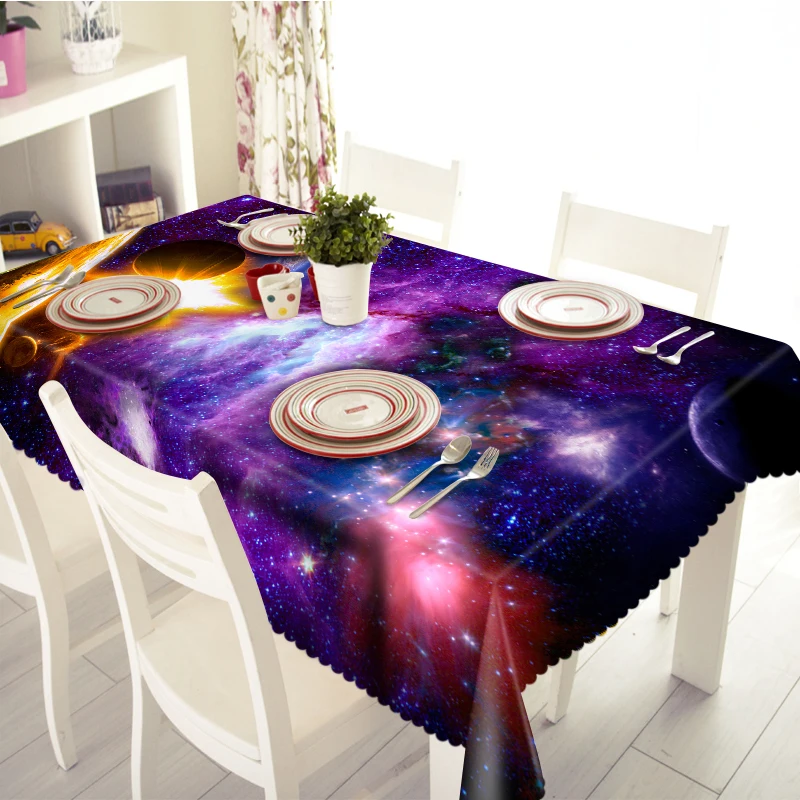 Senisaihon 3D скатерть 7 planets in Space Pattern водонепроницаемая/маслостойкая плотная