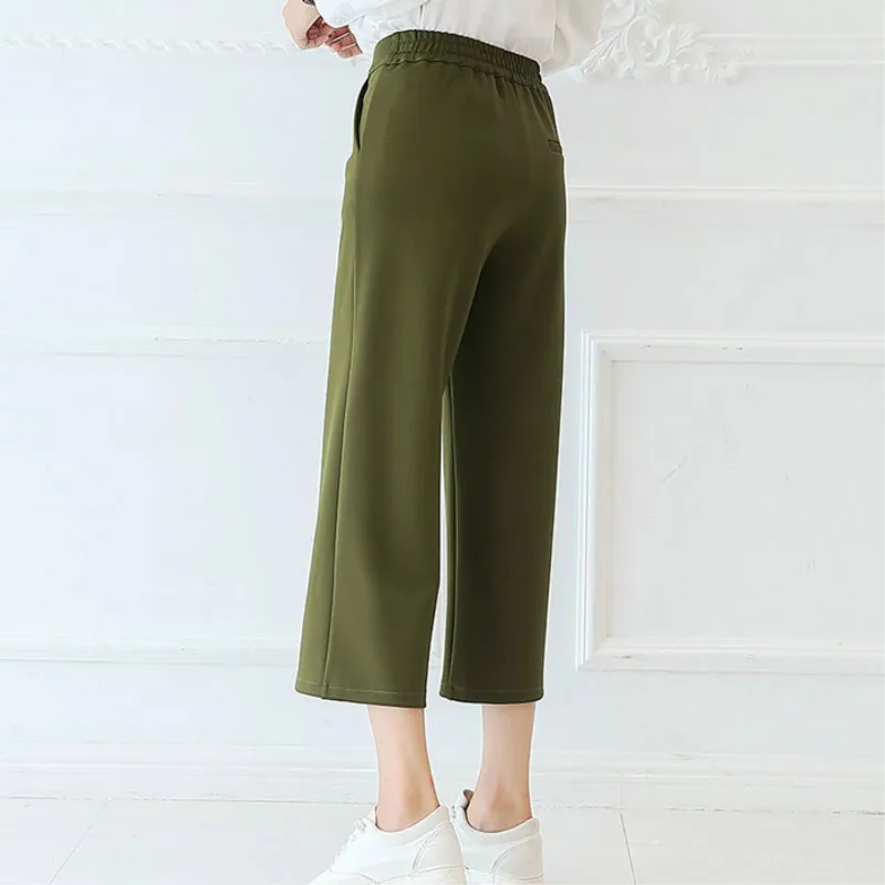 Женские широкие брюки pantalon черные повседневные с высокой талией в Корейском