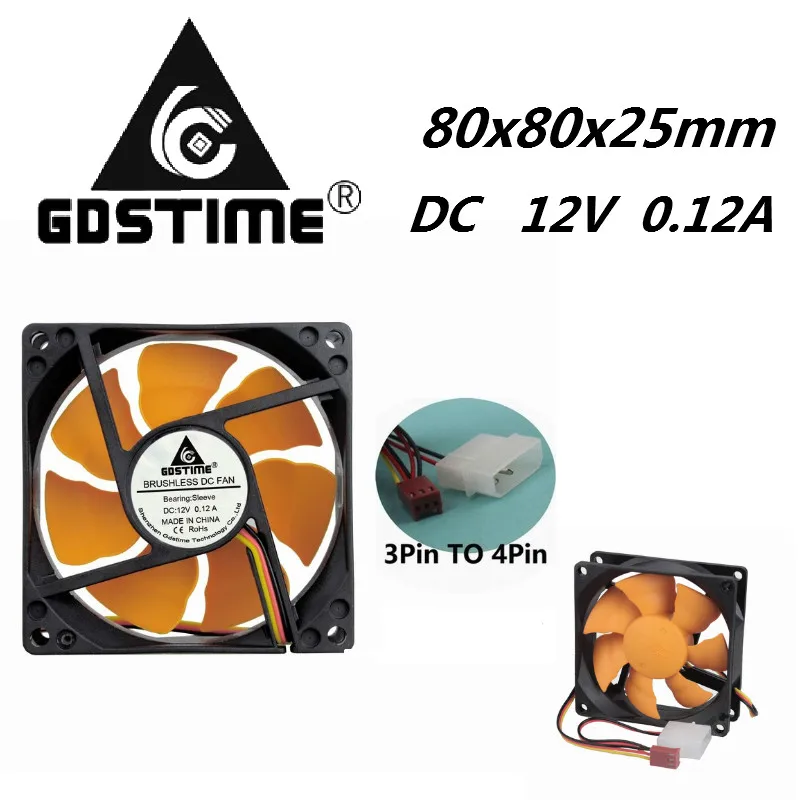 Вентилятор охлаждения Gdstime 2 провода 12 в пост. Тока 80 мм x 25 8 см 80x80x25 корпус