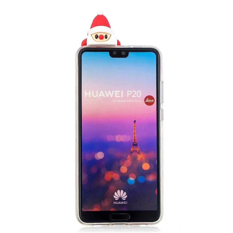 Phone Case For Huawei P20 Pro P10 P9 P8 Lite 2017 3D Cartoon Christmas Santa Claus Elk Gift Soft TPU Back Cover |