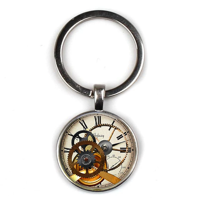 Retro mechanical clock pattern logo keychain personality picture animal gear keyring car key door accessorie party souvenir gift | Украшения
